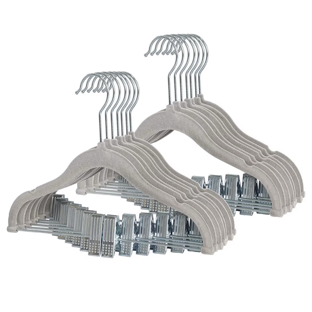 12 Gray Kids Velvet‎ Non-Slip Hangers-11"